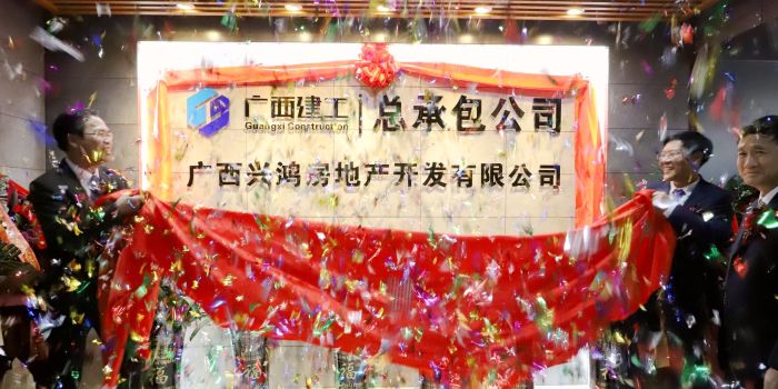 陈祖训与曾劲松共同为兴鸿房地产公司成立揭牌。王威海 摄.jpg